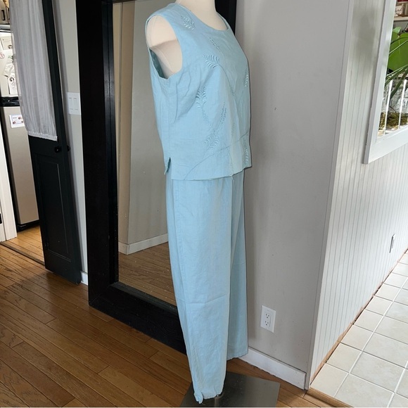 220 Hickory Light Blue Sleeveless Linen Blend 2-Piece Set – Size Large - Picture 2 of 12